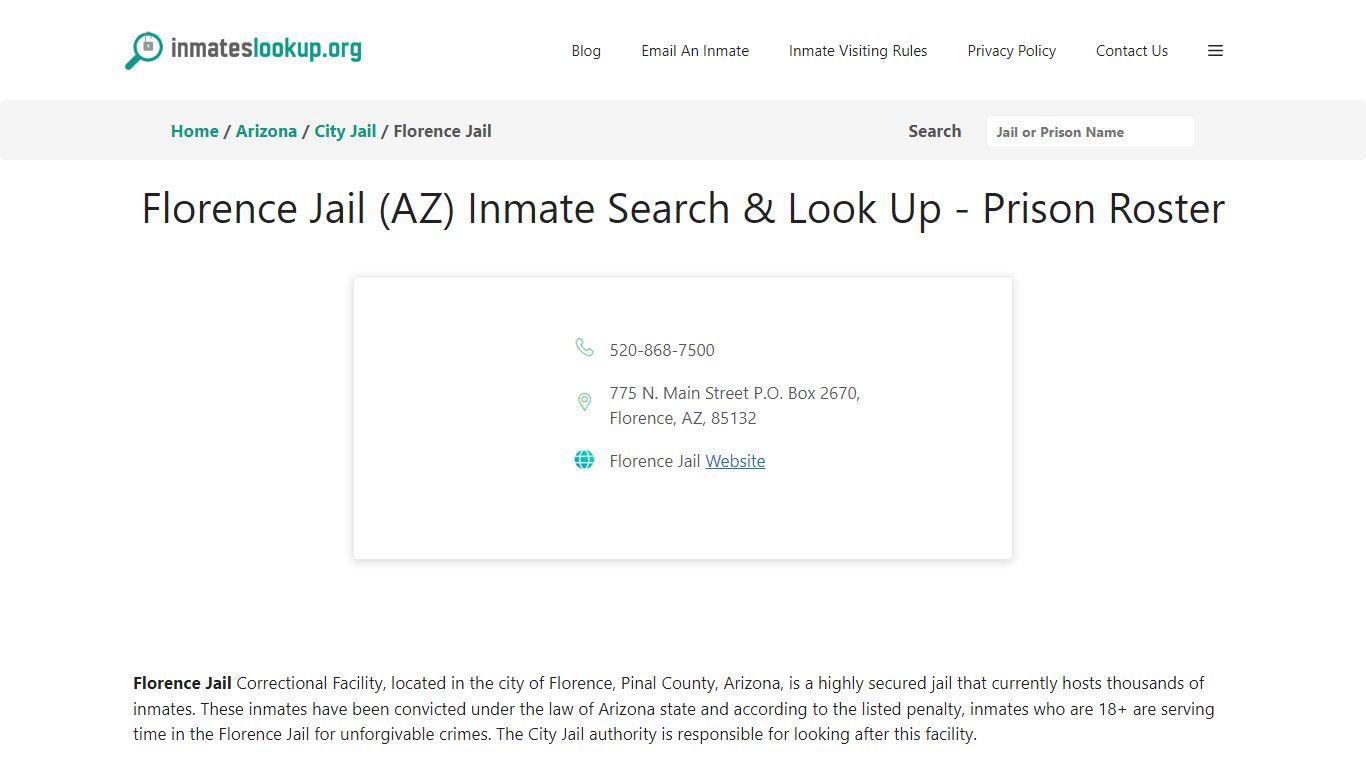 Florence Jail (AZ) Inmate Search & Look Up - Prison Roster